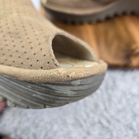 Fly London Ypul Taupe Perforated Peep Toe Ankle Strap Wedge Sandals Womens 39 - Picture 11 of 16